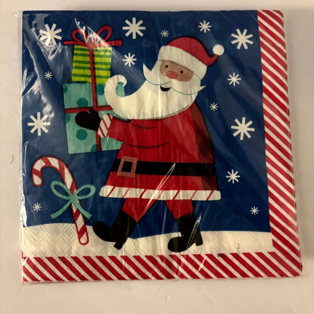 Christmas Napkins 60ct Santa Holly Jolly Poinsettia Holiday Party Table